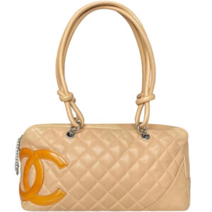 Vintage Chanel Logo Quilted Cambon Shoulder Bag in Beige / Orange | NITRYL