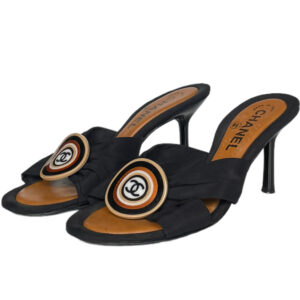 Vintage Chanel Logo Fabric Heels in Black / Brown UK 3.5 | NITRYL