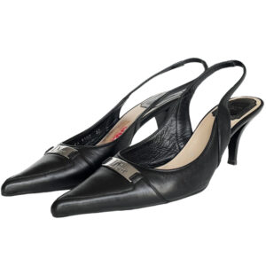 Vintage Dior Logo Slingback Heels in Black / Silver UK 4 | NITRYL