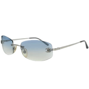 Vintage Chanel Rimless Ombre Oval Sunglasses in Baby Blue / Silver | NITRYL