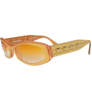 Vintage Chanel Logo Chunky Sunglasses in Yellow / Orange / Gold | NITRYL