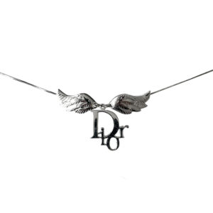 Vintage Dior Logo Wings Necklace in Silver | NITRYL