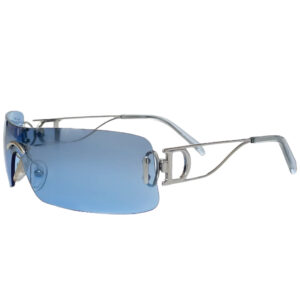 Vintage Dior Rimless Logo Wraparound Sunglasses in Blue / Silver | NITRYL