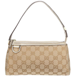 Vintage Gucci Monogram Mini Shoulder Bag in Beige / Metallic Silver / Gold | NITRYL