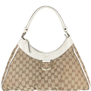 Vintage Gucci Monogram Hobo Shoulder Bag in Beige / White / Gold | NITRYL