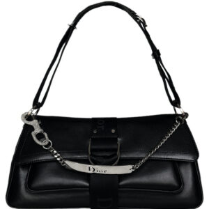 Vintage Dior Hardcore 2-Way Shoulder Bag in Black / Silver with Swarovski Encrusted Clasp | NITRYL