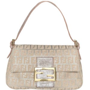 Vintage Fendi Monogram Metallic Mini Mamma Baguette Shoulder Bag in Pink / Silver / Gold | NITRYL