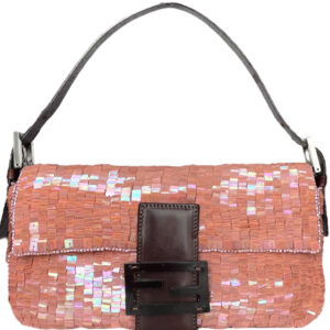 Vintage Fendi Sequin Iridescent Shoulder Baguette Bag in Peach Pink | NITRYL