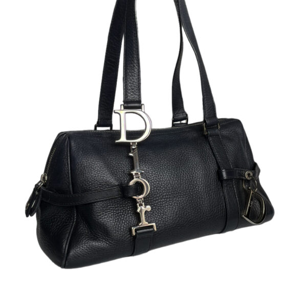 Dior Leather Shoulder Bag in Black with Silver Spellout Strap - Image 2