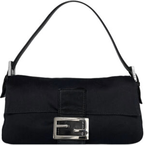 Vintage Fendi Silk Shoulder Baguette Bag in Black / Silver | NITRYL