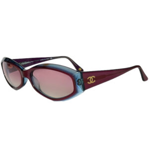 Vintage Chanel Logo Chunky Sunglasses in Purple / Blue / Gold | NITRYL