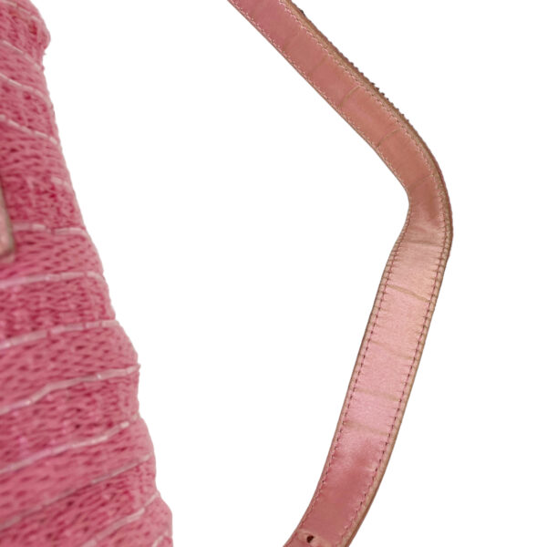 Fendi Beaded Knitted Shoulder Baguette Bag in Pink with Cow-Print Calfskin Detailing - Image 6