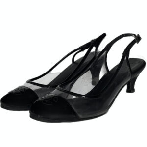 Vintage Chanel Clear Slingback Heels in Black UK 3 | NITRYL