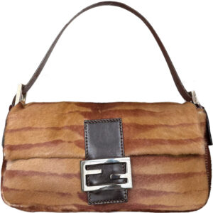 Vintage Fendi Striped Calfskin Shoulder Baguette Bag in Tan / Brown | NITRYL