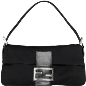 Vintage Fendi Silk Cloth Classic Shoulder Baguette Bag in Black / Silver | NITRYL