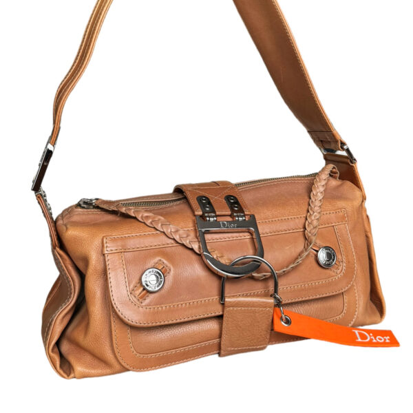 Dior Leather Flight Shoulder Bag in Tan Brown / Silver with Charm - Image 2