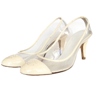 Vintage Chanel Logo Clear PVC Heels in Cream UK 3.5 | NITRYL