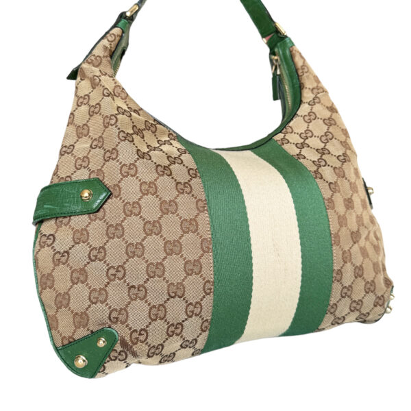 Gucci Monogram Horsebit Shoulder Bag in Beige / Green / Gold - Image 3