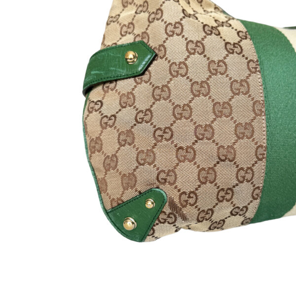 Gucci Monogram Horsebit Shoulder Bag in Beige / Green / Gold - Image 6