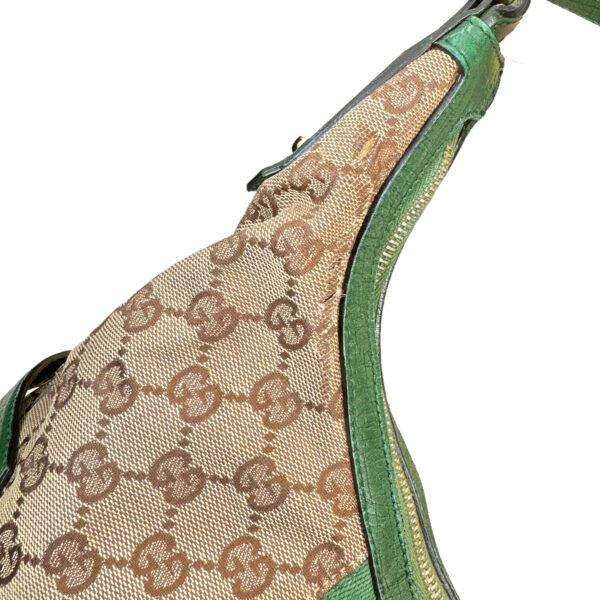 Gucci Monogram Horsebit Shoulder Bag in Beige / Green / Gold - Image 8