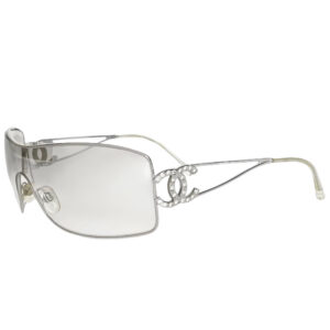 Vintage Chanel Diamante Rimless Wraparound Sunglasses in Silver | NITRYL