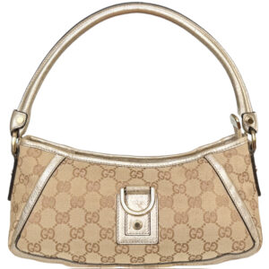 Vintage Gucci Monogram Shoulder Bag in Beige / Metallic Gold | NITRYL