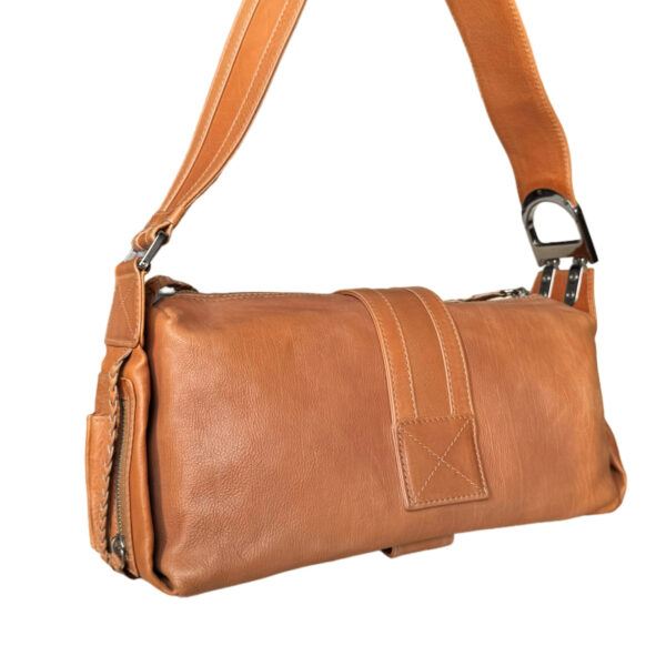 Dior Leather Flight Shoulder Bag in Tan Brown / Silver with Charm - Image 4