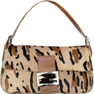 Vintage Fendi Leopard Print Calfskin Shoulder Baguette Bag | NITRYL