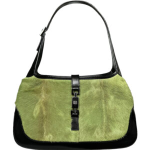 Vintage Gucci Fur Calfskin Mini Jackie Shoulder Bag in Green / Black | NITRYL