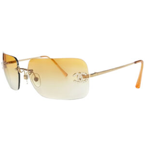 Vintage Chanel Diamante Rimless Ombre Sunglasses in Yellow / Gold | NITRYL