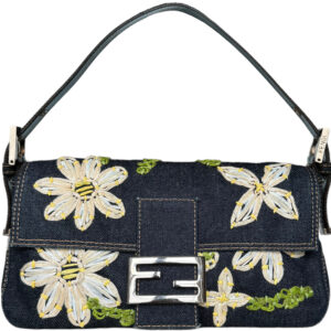 Vintage Fendi Daisy Flower Denim Shoulder Baguette Bag | NITRYL