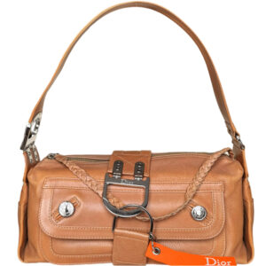 Vintage Dior Leather Flight Shoulder Bag in Tan Brown / Silver with Charm | NITRYL