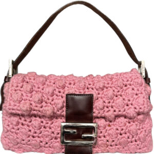 Vintage Fendi Knitted Crochet Shoulder Baguette Bag in Pink / Brown | NITRYL