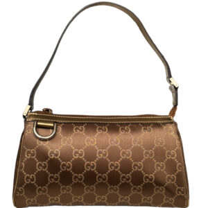 Vintage Gucci Monogram Satin Metallic Mini Shoulder Bag in Brown / Gold | NITRYL