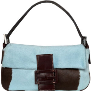 Vintage Fendi Cow Print Calfskin Shoulder Baguette Bag in Baby Blue / Brown | NITRYL