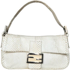 Vintage Fendi Python Snakeskin Shoulder Baguette Bag in Cream | NITRYL