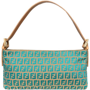 Vintage Fendi Monogram Shoulder Bag in Aqua Blue / Green / Tan | NITRYL