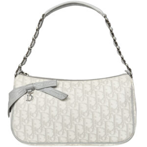 Vintage Dior Monogram Bow Shoulder Bag in White / Grey | NITRYL