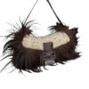 Fendi Knitted Fur Trim Fringe Shoulder Baguette Bag in Beige / Brown - Image 2