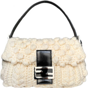 Vintage Fendi Knitted Wool Shoulder Baguette Bag in Cream / White | NITRYL