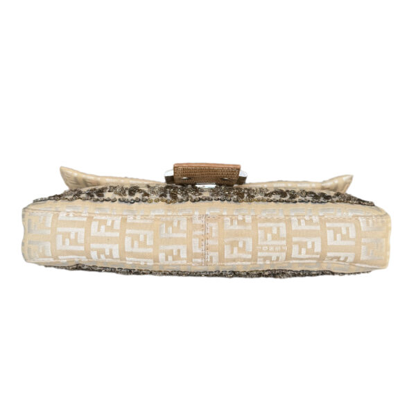 Fendi Monogram Floral Sequin Beaded Shoulder Baguette Bag in Cream / Beige with Exotic Leather Detailing - Image 5