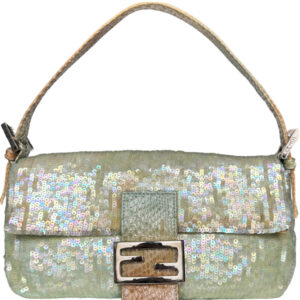 Vintage Fendi Iridescent Sequin Shoulder Baguette Bag in Mint Green with Exotic Leather Detailing | NITRYL