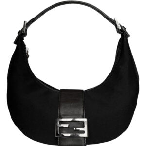 Vintage Fendi Silk Half Moon Croissant Shoulder Bag in Black / Silver | NITRYL