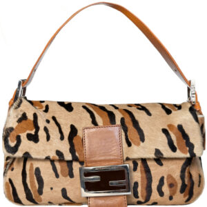 Vintage Fendi Leopard Print Calfskin Shoulder Baguette Bag | NITRYL