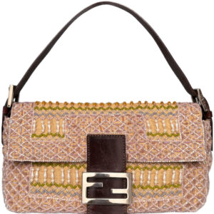 Vintage Fendi Beaded Ornate Shoulder Baguette Bag in Pink / Gold | NITRYL