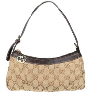 Vintage Gucci Monogram Heart Charm Mini Shoulder Bag in Beige / Brown / Gold | NITRYL