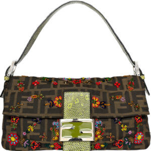 Vintage Fendi Monogram Floral Beaded Shoulder Baguette Bag with Exotic Leather Detailing | NITRYL