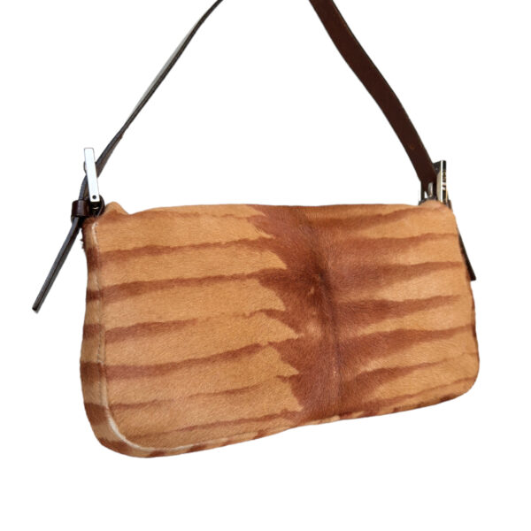 Fendi Striped Calfskin Shoulder Baguette Bag in Tan / Brown - Image 3