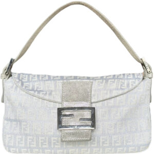 Vintage Fendi Monogram Metallic Shoulder Baguette Bag in Silver | NITRYL