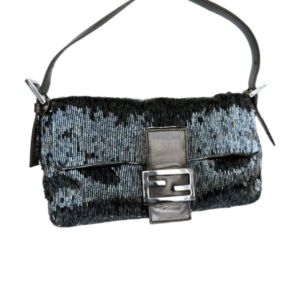 Fendi Beaded Shoulder Baguette Bag in Metallic Blue / Grey - Image 2